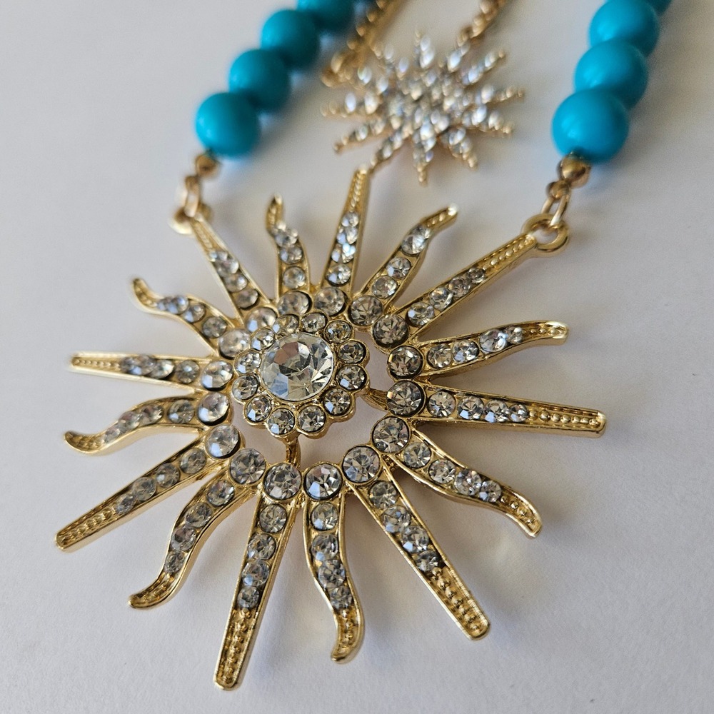 Versona Accessories Gold Tone Sunburst Beaded Double Necklace 22"‎ - NEW W TAG